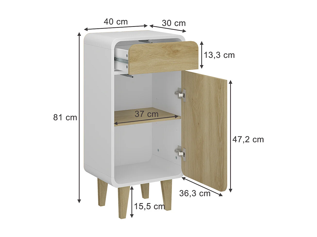 Midischrank weiß/eiche 40x30x81 arla