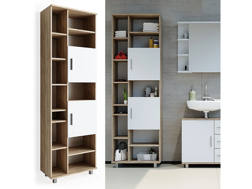 Meuble salle de bain blanc/sonoma 60x30x190 ilias