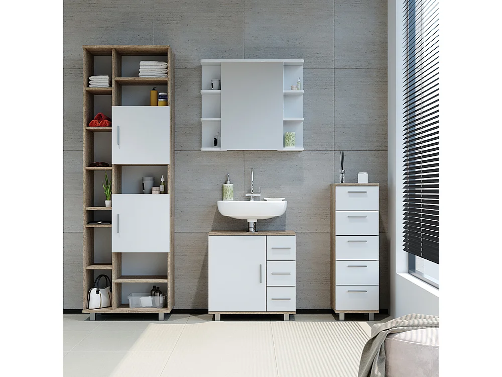 Meuble salle de bain blanc/sonoma 60x30x190 ilias