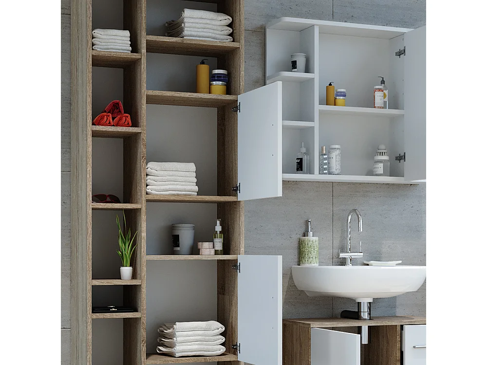 Meuble salle de bain blanc/sonoma 60x30x190 ilias