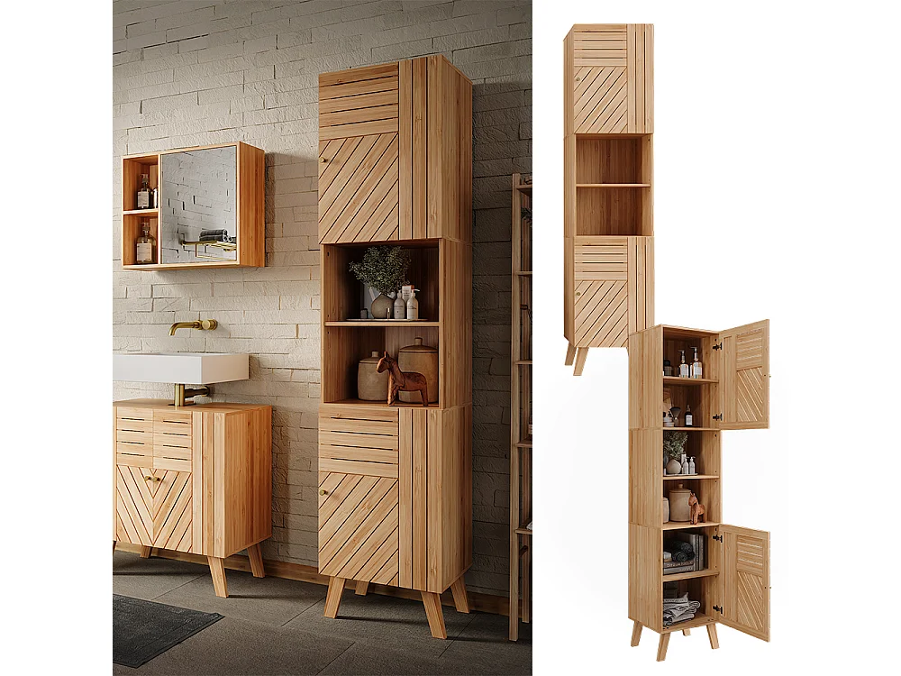 Armoire de salle de bain bambou 40x36x177 lucie