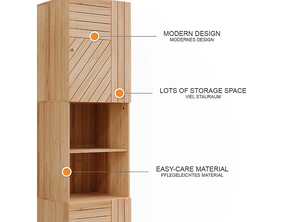 Armoire de salle de bain bambou 40x36x177 lucie