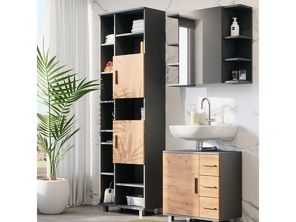 Hochschrank anthrazit/goldkraft eiche 60.2x30x190 ilias