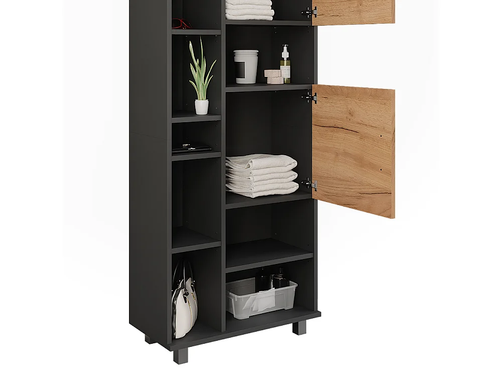 Armoire haute anthracite/chêne doré 60.2x30x190 ilias