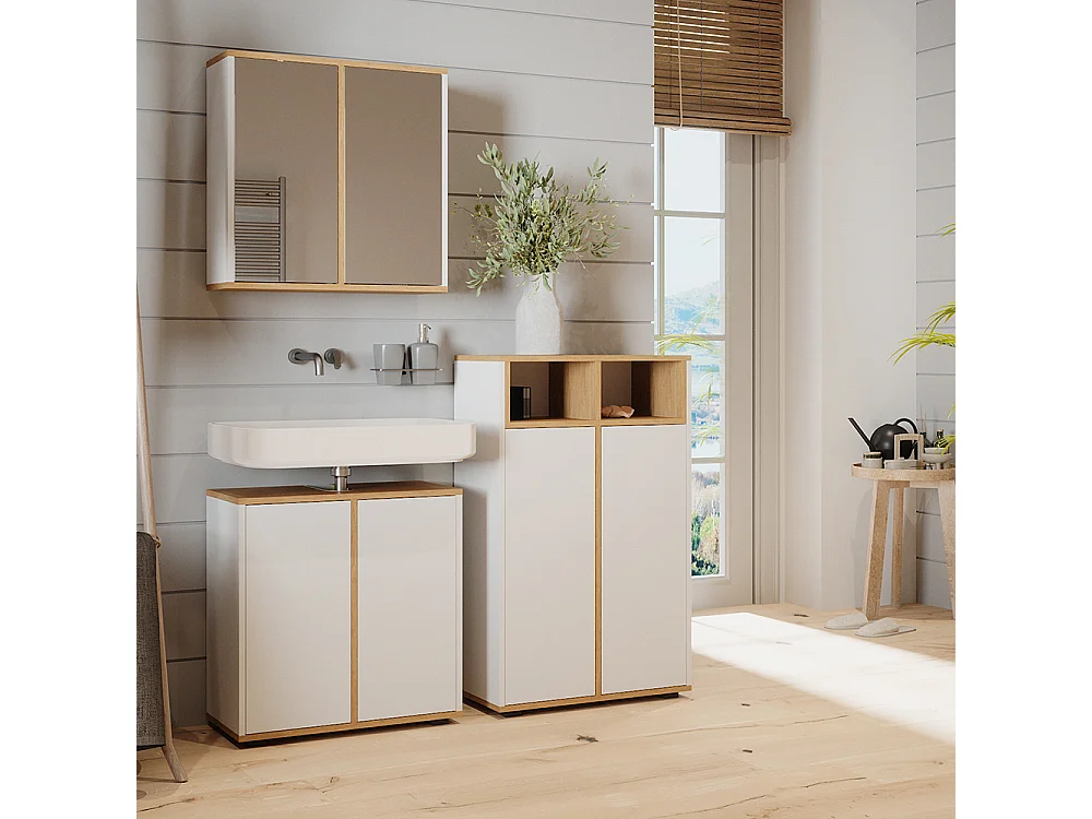 Meuble salle de bain blanc/artisan 60x30x97 didi