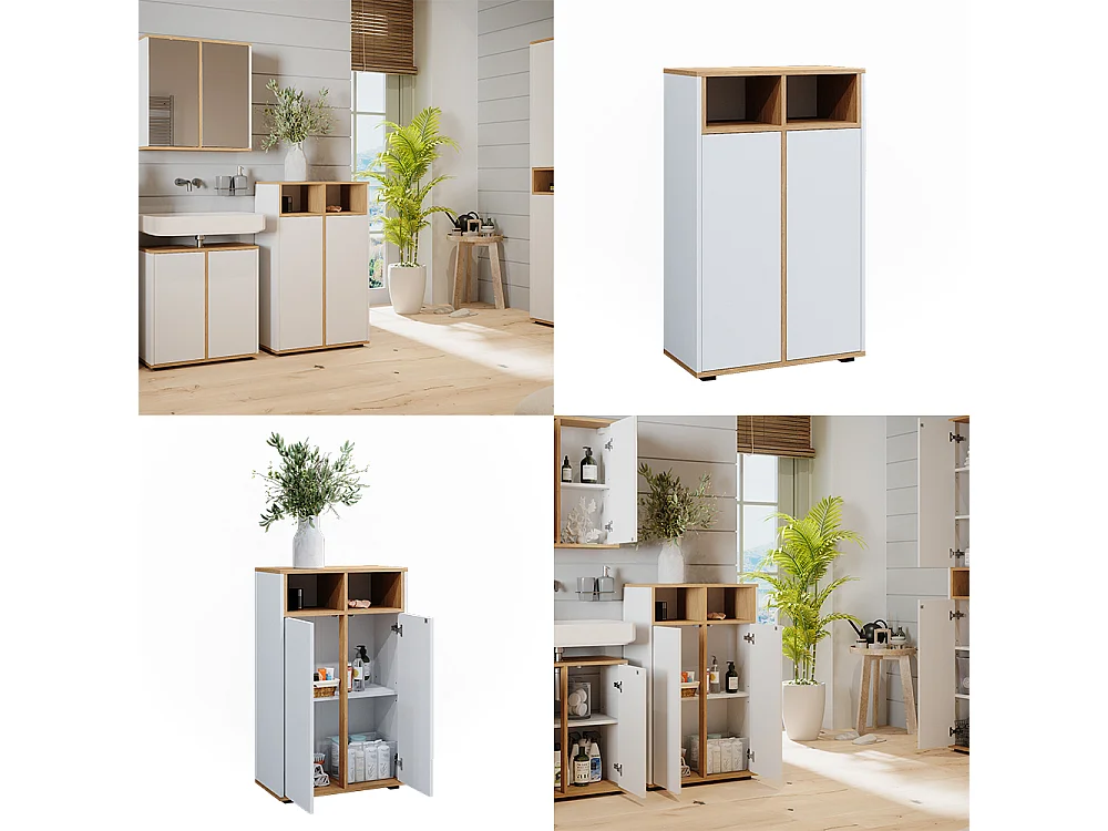 Meuble salle de bain blanc/artisan 60x30x97 didi