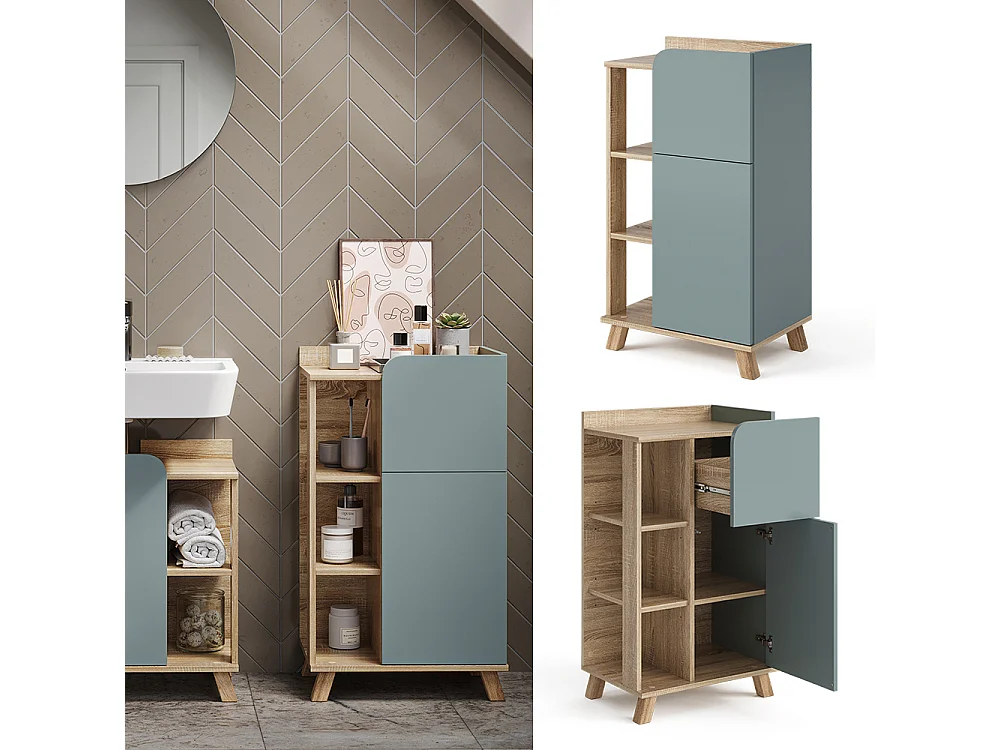 Halfhoge kast sonoma/blauw 50x35x90 karen