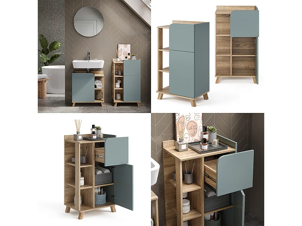 Halfhoge kast sonoma/blauw 50x35x90 karen