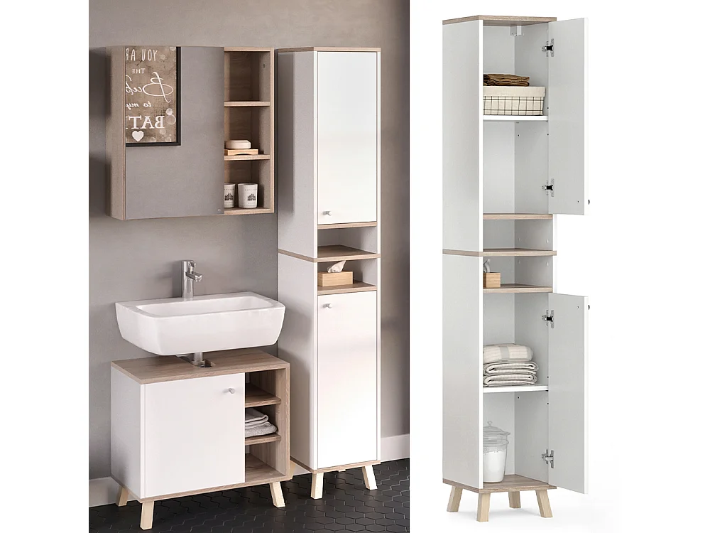 Meuble salle de bain blanc 30x30x174 senyo