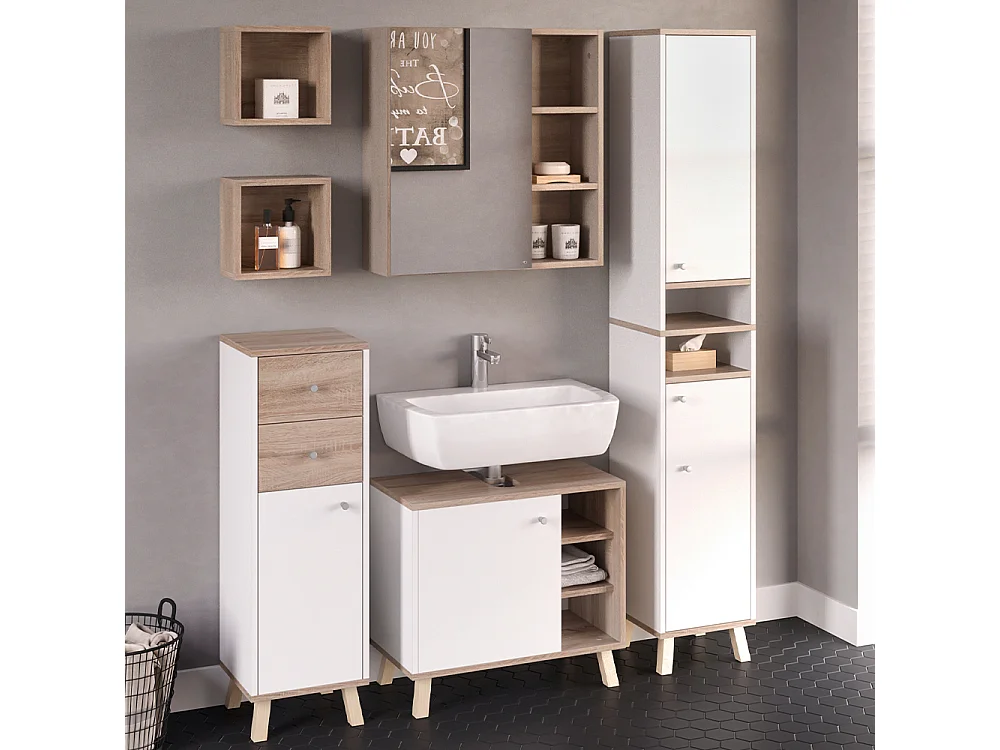 Meuble salle de bain blanc 30x30x174 senyo