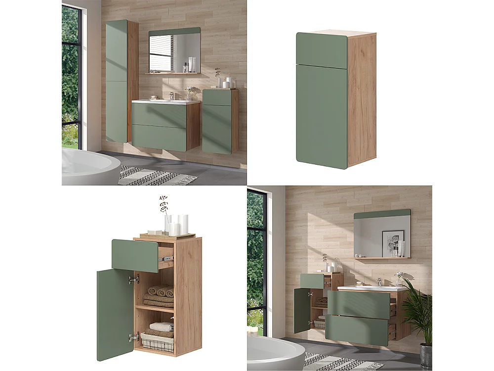 Meuble salle de bain vert/force de lor chêne 36.6x32.8x76.6 izan