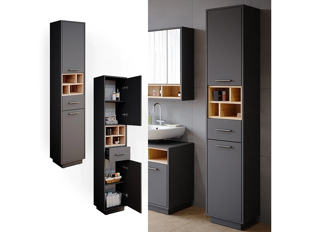 Meuble salle de bain anthracite 38x30x190 beatrice