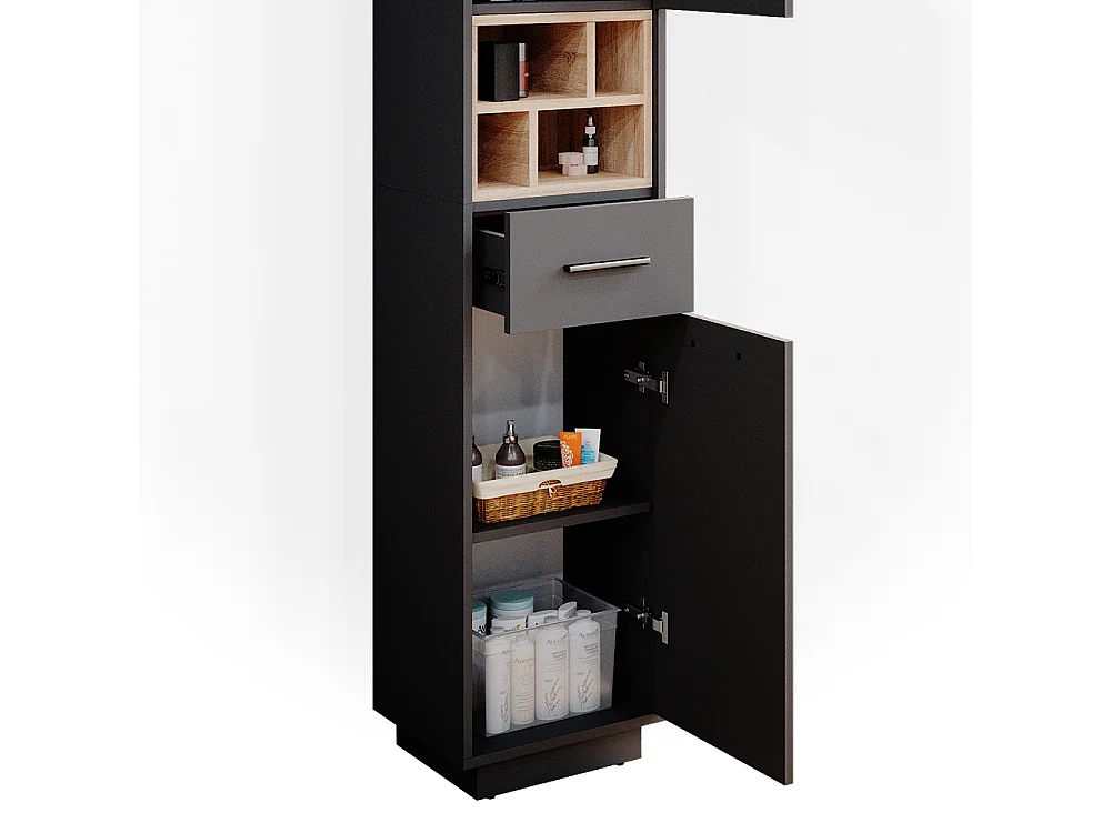 Meuble salle de bain anthracite 38x30x190 beatrice