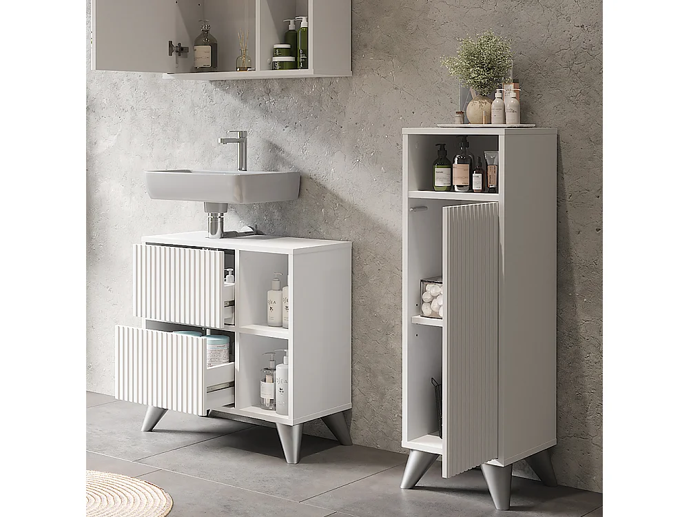 Meuble salle de bain blanc 30x30x97 leano