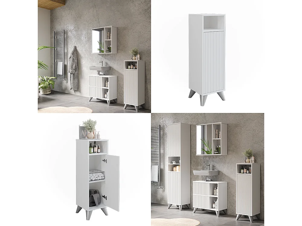 Meuble salle de bain blanc 30x30x97 leano