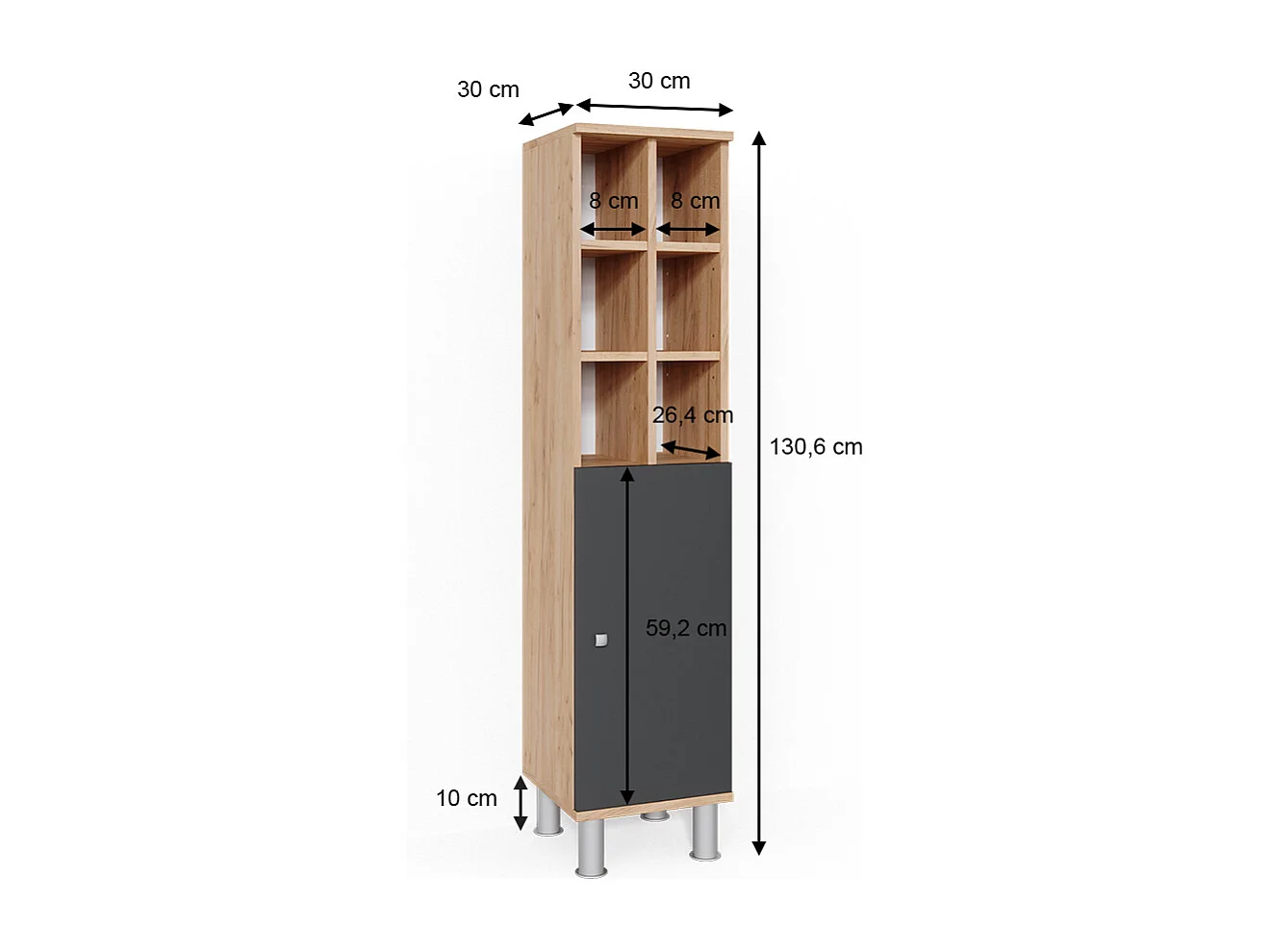 Meuble salle de bain anthracite 30x30x130.6 fynn