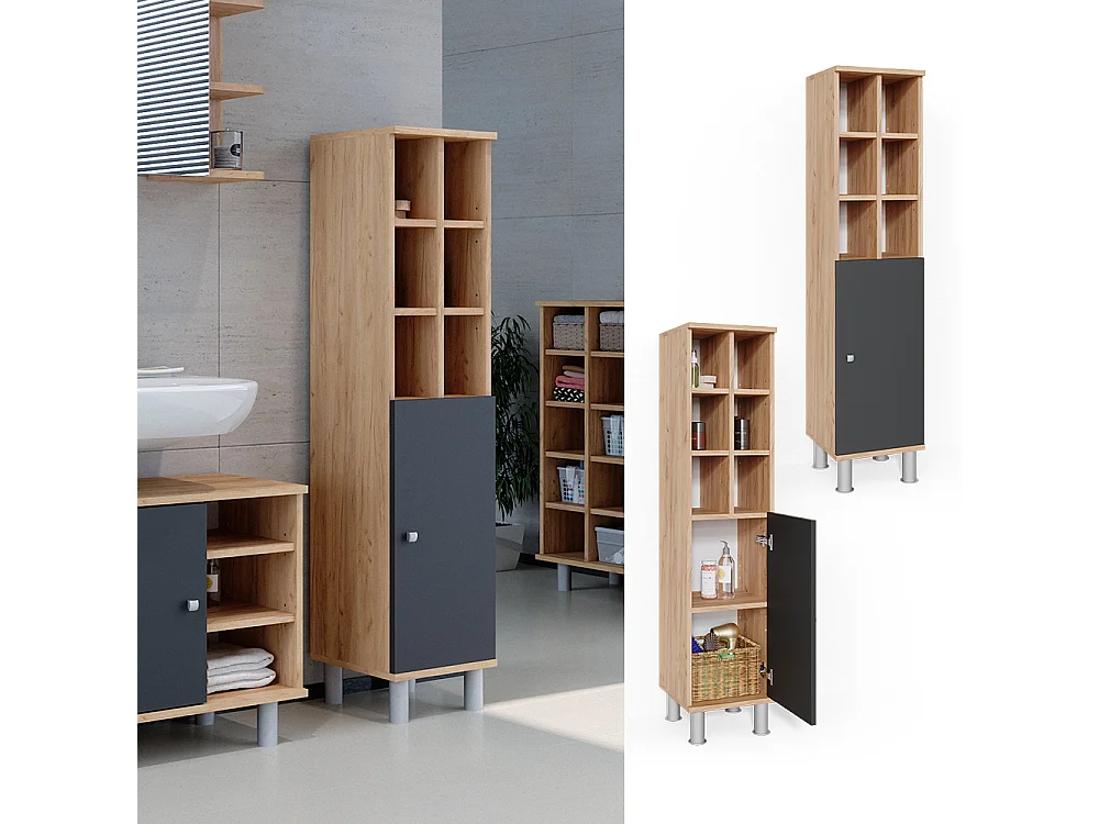 Meuble salle de bain anthracite 30x30x130.6 fynn