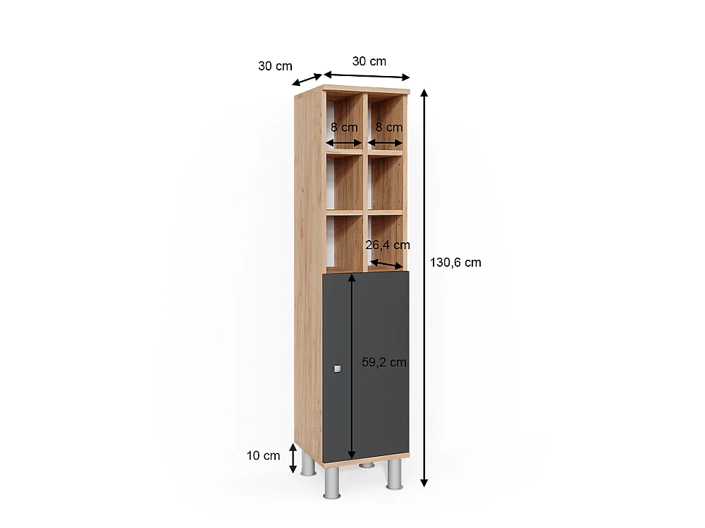 Meuble salle de bain anthracite 30x30x130.6 fynn