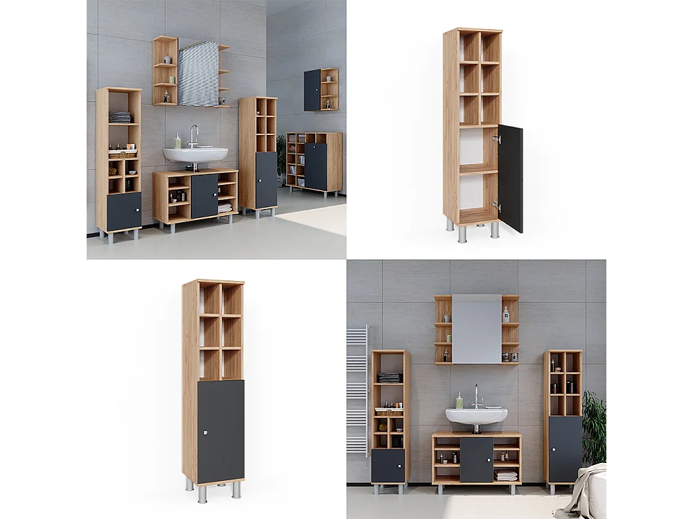 Meuble salle de bain anthracite 30x30x130.6 fynn