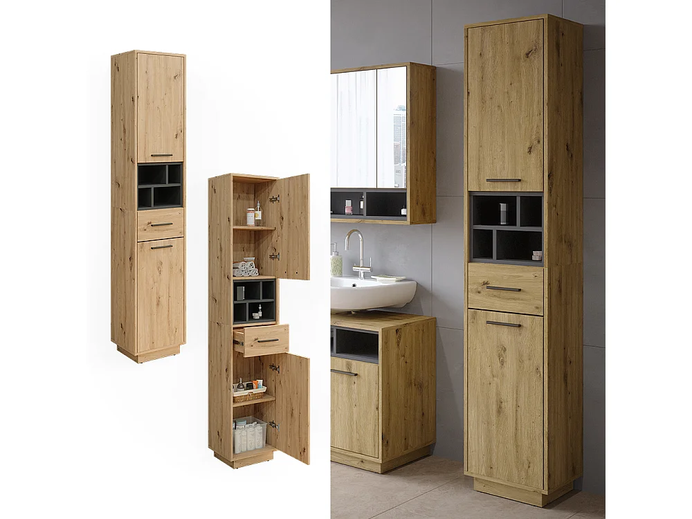 Badschrank artisan eiche/anthrazit 38x30x190 beatrice