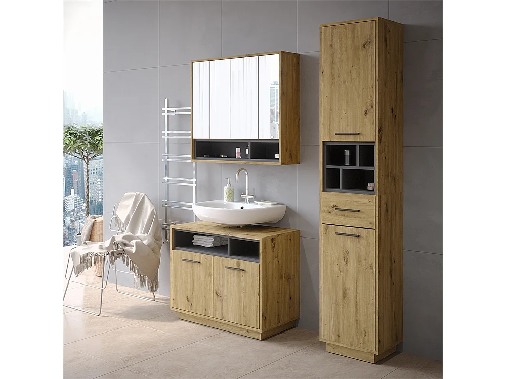 Badschrank artisan eiche/anthrazit 38x30x190 beatrice