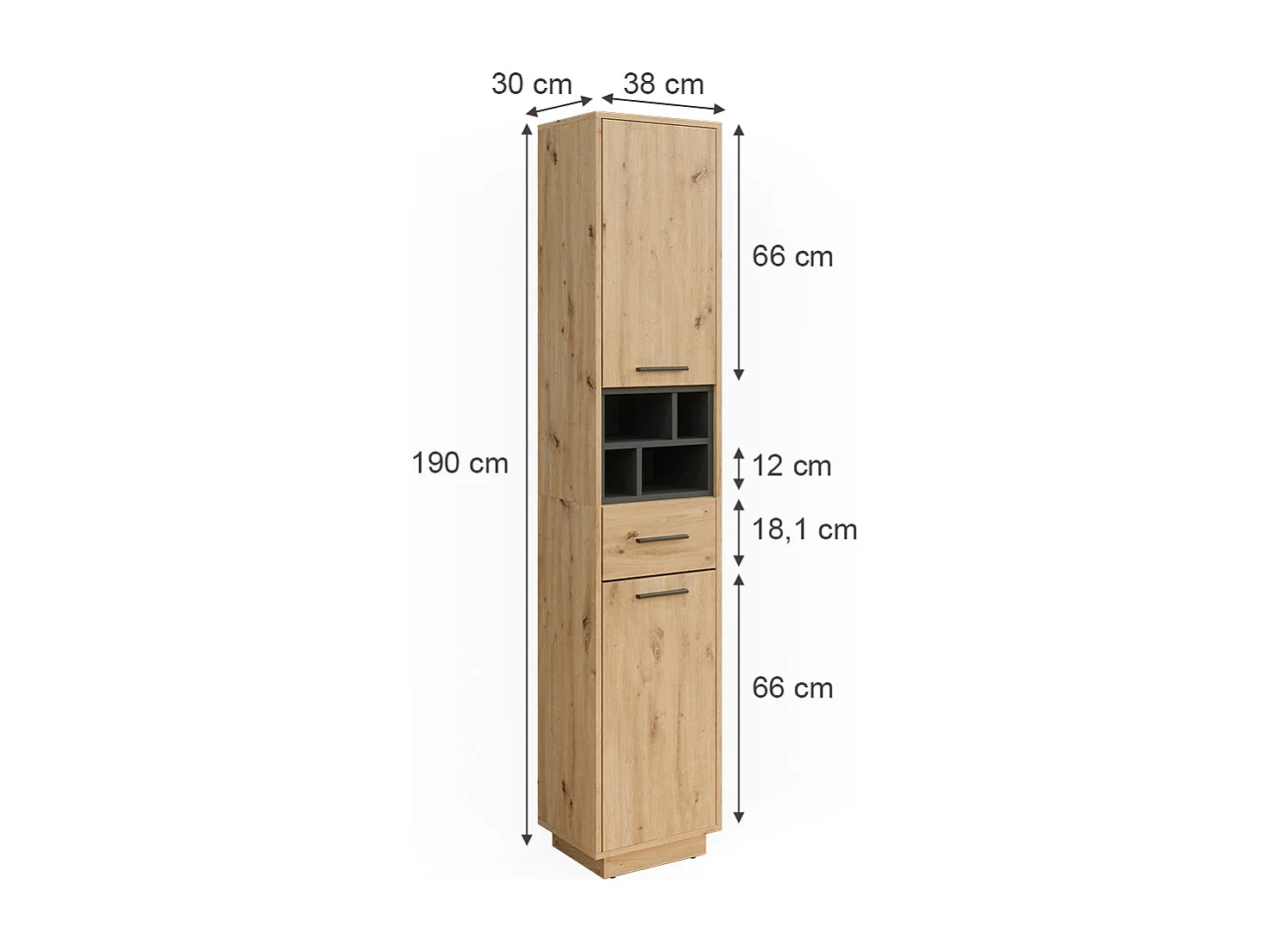 Meuble salle de bain chêne artisan/anthracite 38x30x190 beatrice