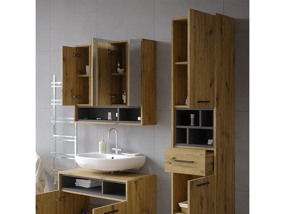 Meuble salle de bain chêne artisan/anthracite 38x30x190 beatrice