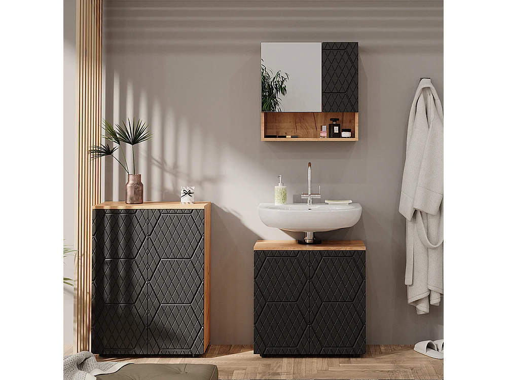 Armoire midisch anthracite avec structure en nid dabeille 60x30x81 irma