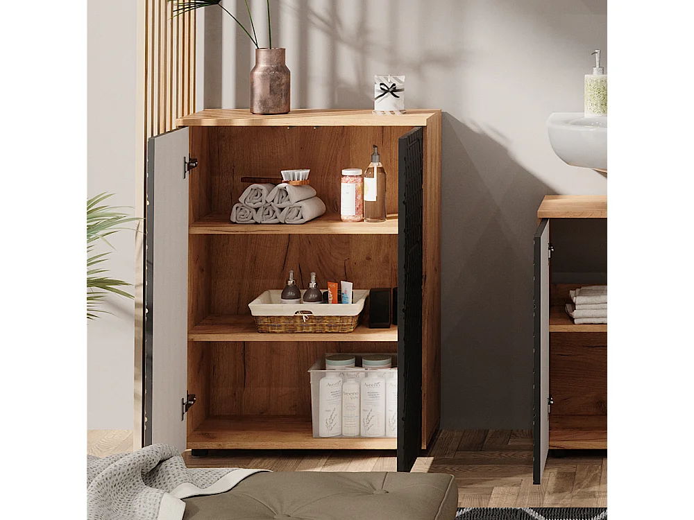 Armoire midisch anthracite avec structure en nid dabeille 60x30x81 irma