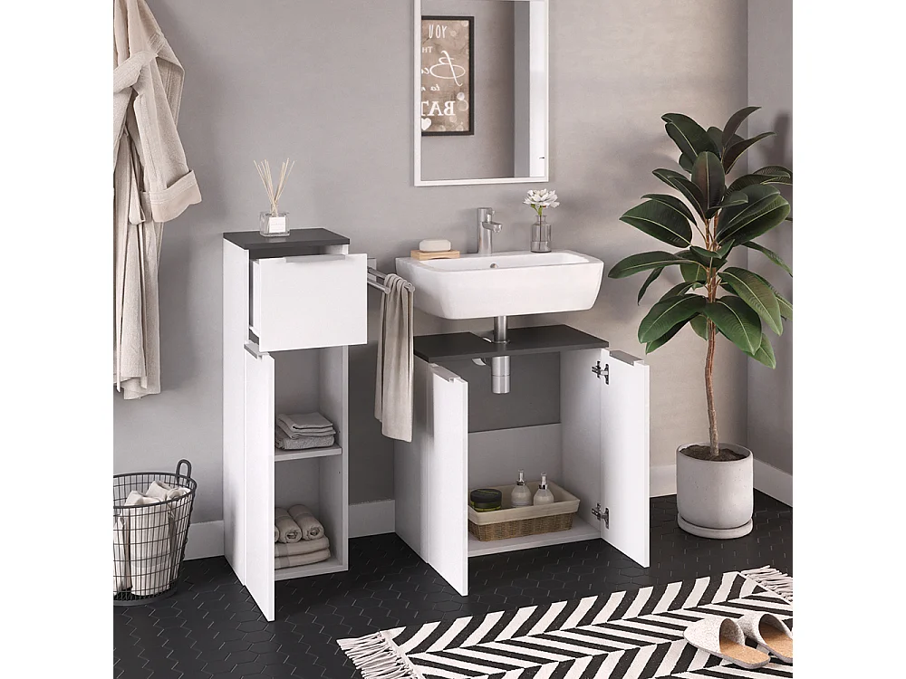 Meuble salle de bain blanc haute brillance 30x30x95 otis