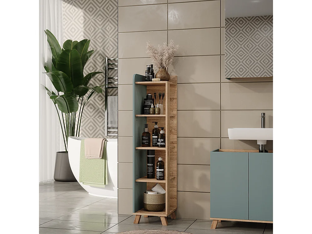 Halfhoge kast sonoma/blauw 30x35x128 karen