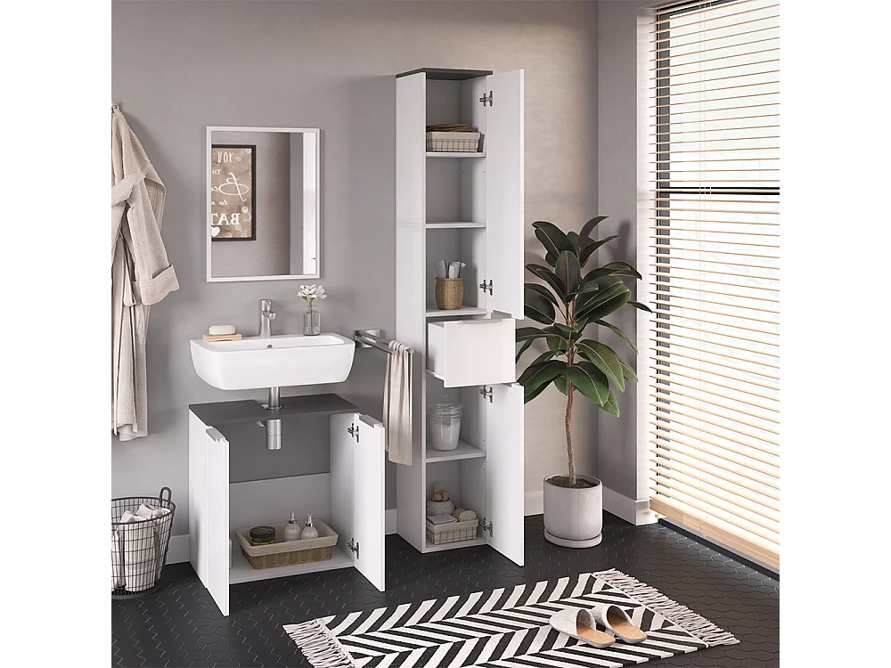 Meuble salle de bain blanc haute brillance 30x30x190 otis