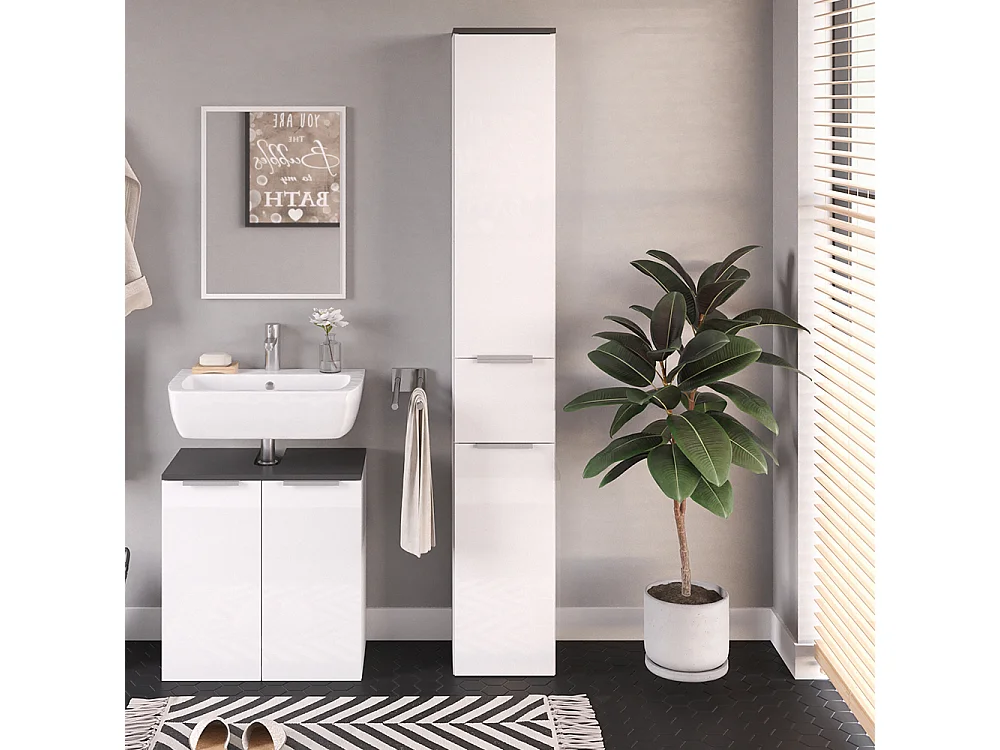 Meuble salle de bain blanc haute brillance 30x30x190 otis