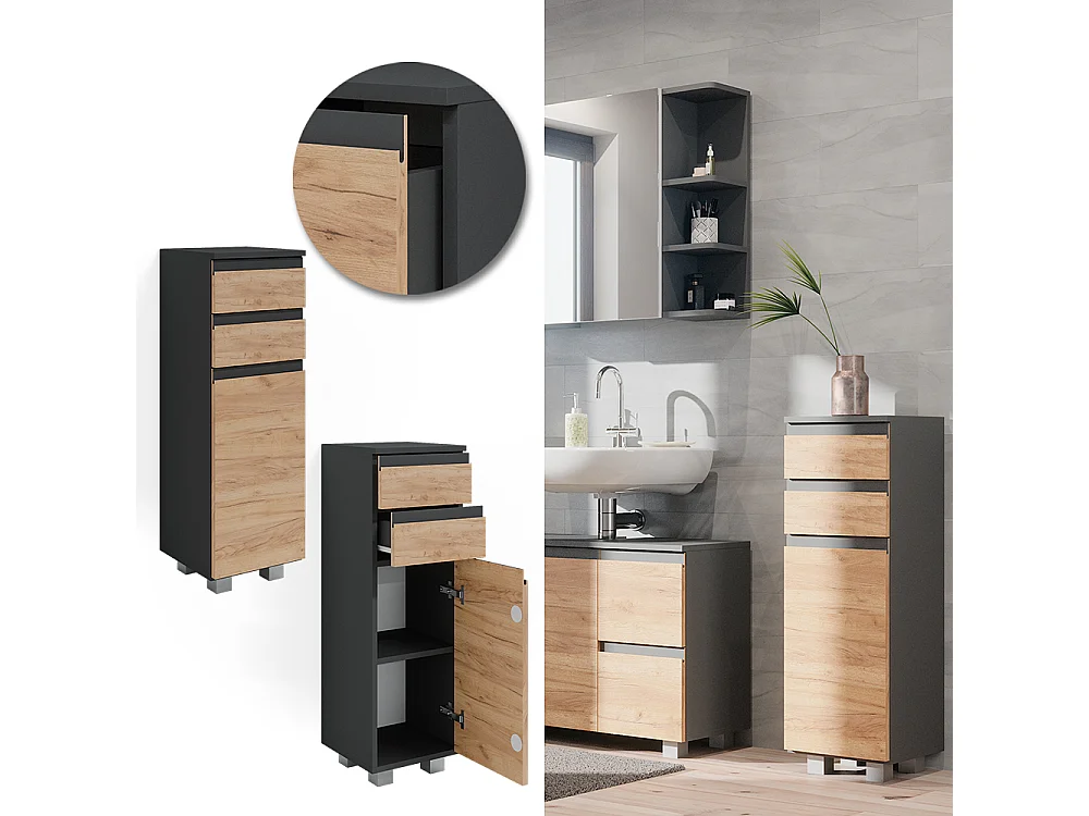 Meuble salle de bain chêne de force doré 30x30x95 j-shape