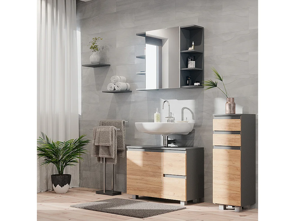 Meuble salle de bain chêne de force doré 30x30x95 j-shape