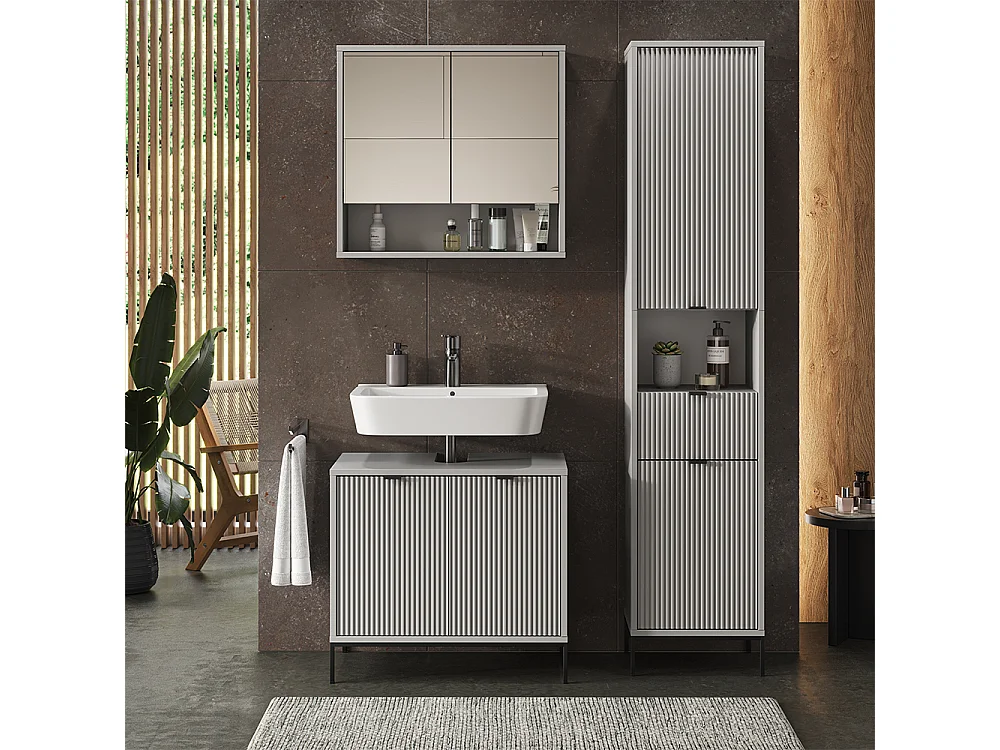 Meuble salle de bain gris 40x35x190 eliza