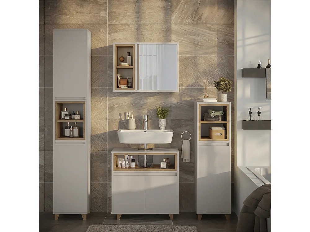 Meuble salle de bain grège 30x30x105.2 elnor