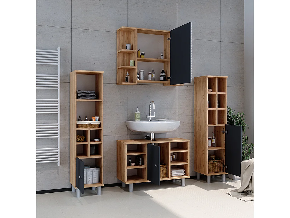 Meuble salle de bain anthracite 30x30x130.6 fynn