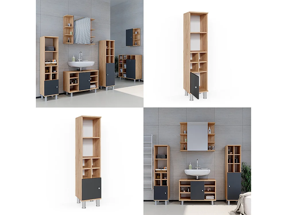 Meuble salle de bain anthracite 30x30x130.6 fynn