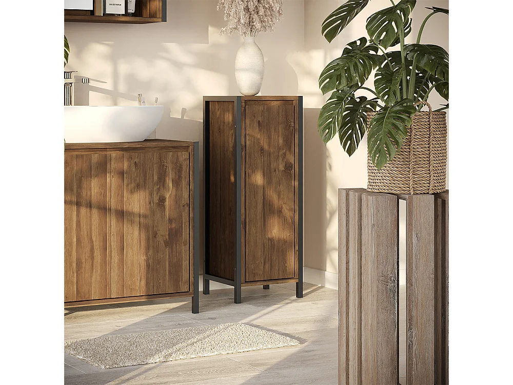 Meuble salle de bain chêne/noir 30x28x80 naola