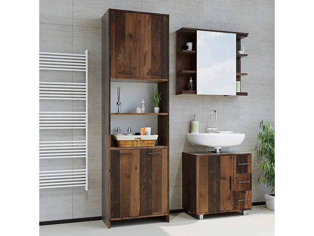 Meuble salle de bain chêne rustique 56.1x30x190 maris