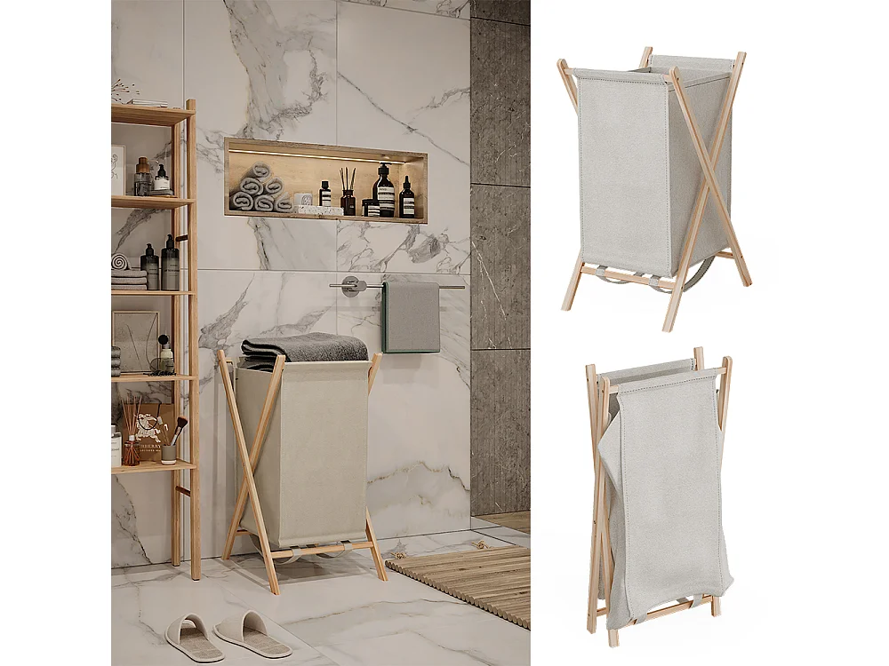 Cesto per la biancheria beige 40x45x64 bruno