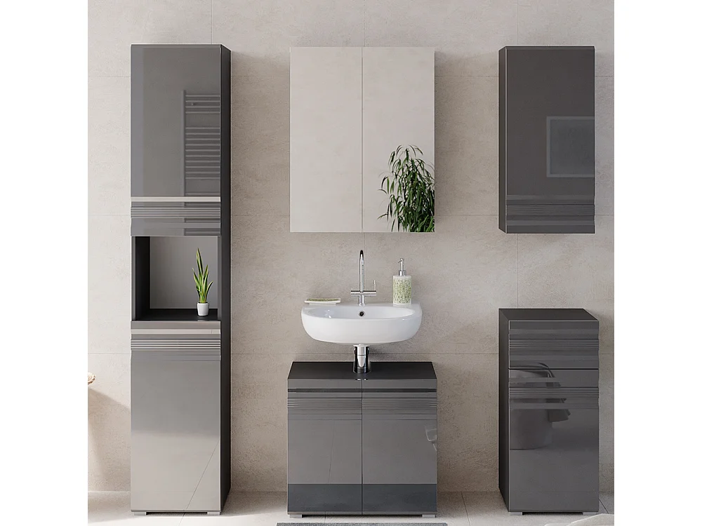 Meuble salle de bain anthracite haute brillance 36.4x31x190.5 fredd