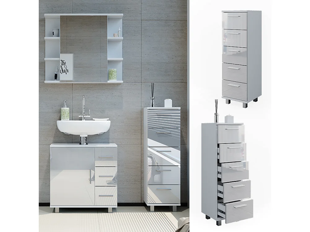 Badschrank weiß hochglanz 30x30x95 ilias