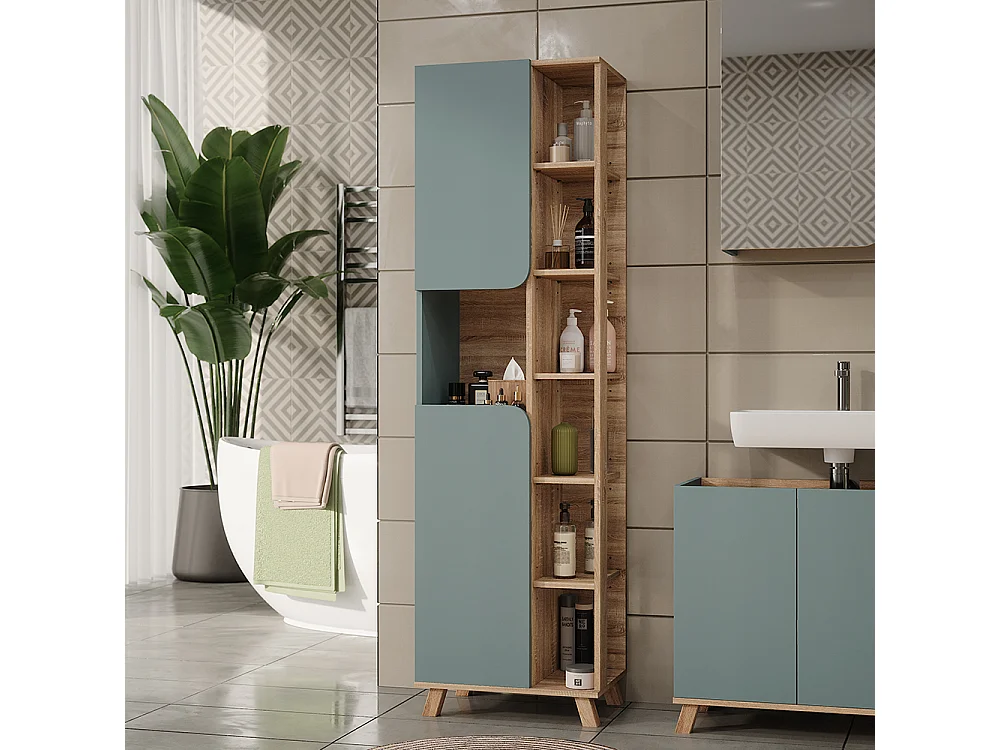 Armoire de salle de bain sonoma/bleu 50x35x175 karen