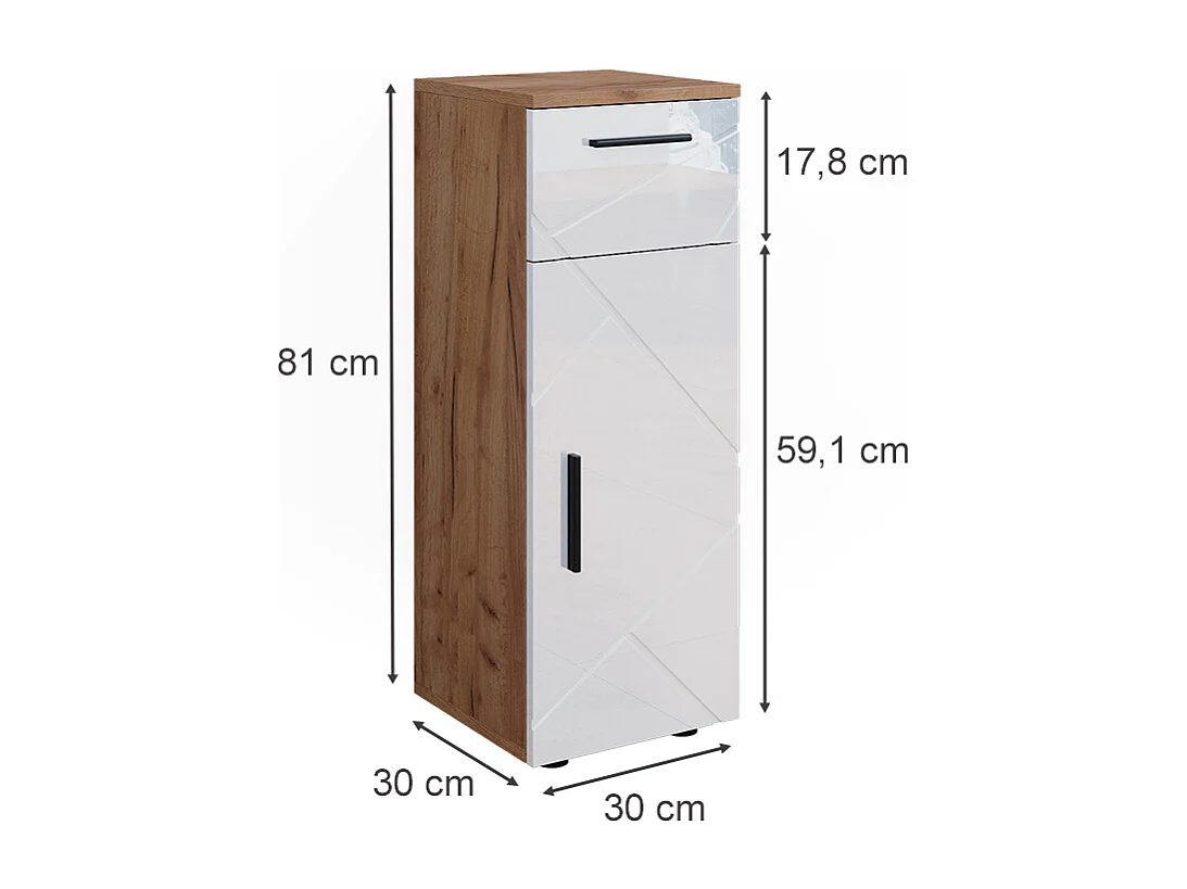 Szafka Midi biały wysoki połysk/złoty dąb power 30x30x81 irma