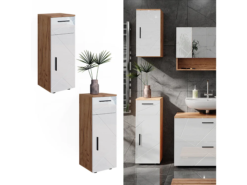 Meuble salle de bain blanc brillant/chêne doré 30x30x81 irma