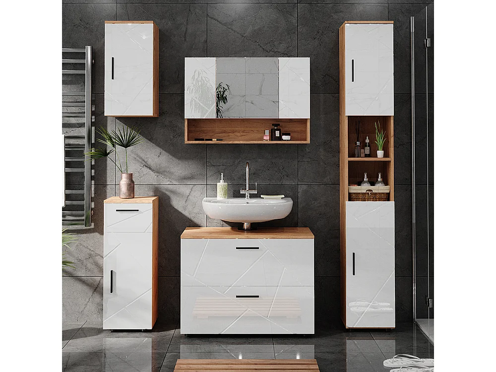 Meuble salle de bain blanc brillant/chêne doré 30x30x81 irma