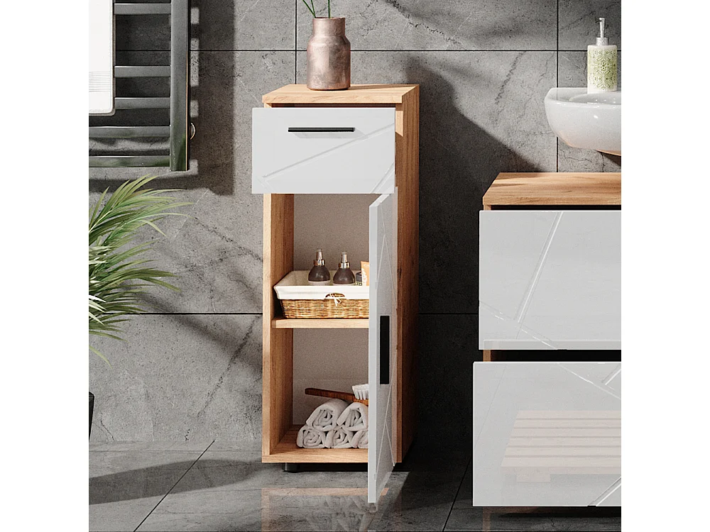 Meuble salle de bain blanc brillant/chêne doré 30x30x81 irma