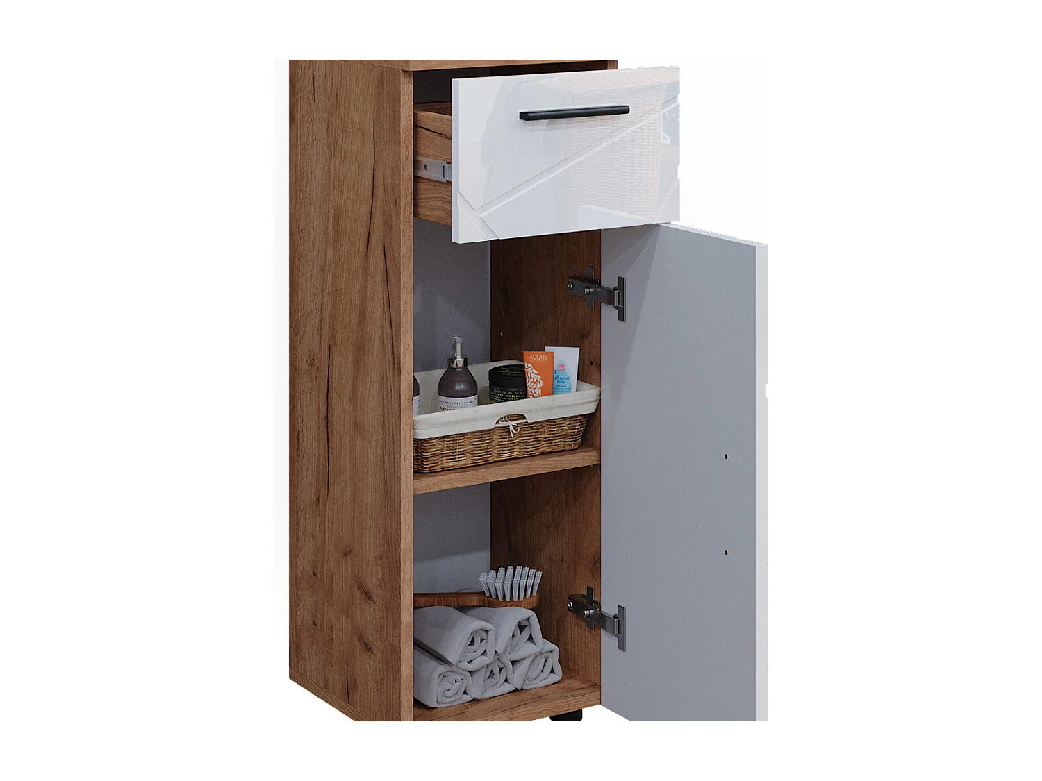 Meuble salle de bain blanc brillant/chêne doré 30x30x81 irma